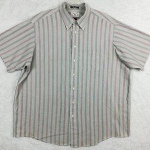 Jonathan Quale Mens Shirt Oxford Button Down Short Sleeve Gray Stripe Big 18 1/2
